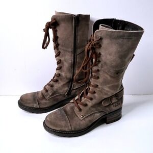Taos Tall Crave Suede Lace Up Buckle Taupe Boots Womens US 6.5 EUR 37 Distressed